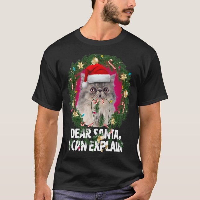 T-shirt Cher Père Noël mignonne Grey Perse Chat Naughty po (Devant)