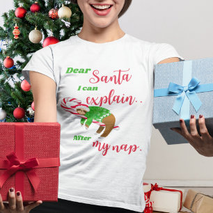 T-shirt Cher Santa Paresseux Noël Sieste Sur Canne de Bonb