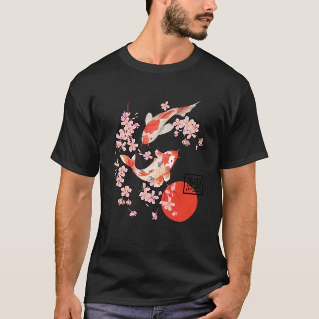 T-shirt Cherry Blossom Koi Carp Fish Japanese Sakura Graph (Devant)