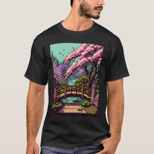 T-shirt Cherry Blossom pont japonais rétro vidéo 16bit g