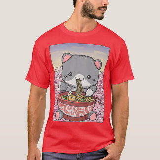 T-shirt Cherry Blossom Ramen Cat Kawaii