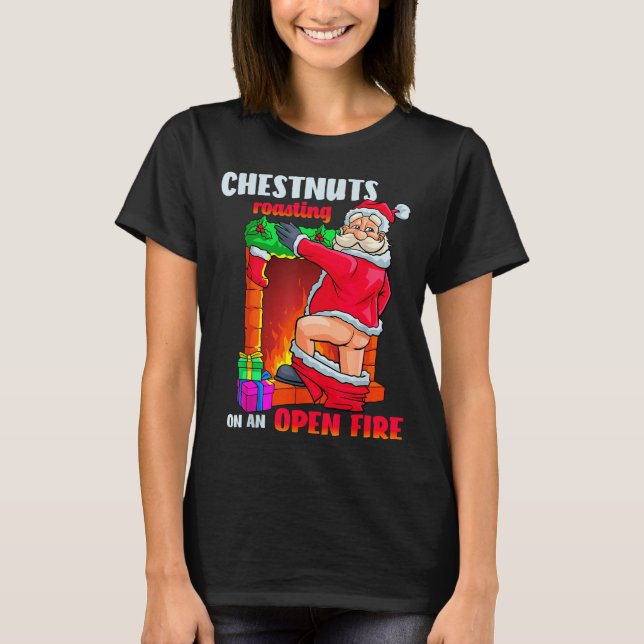 T-shirt Chest Nuts Roasting Funny Naughty Santa Dirty Food (Devant)