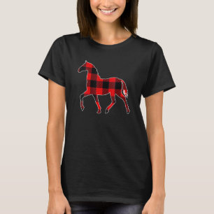 T-shirt Cheval à carreaux rouges Père Noël Lumières de Noë