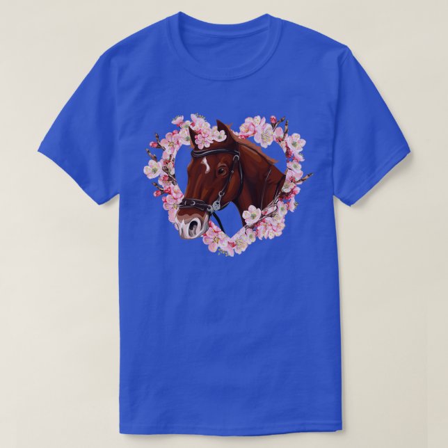 T-shirt Cheval amant cadeaux cheval brun cheval avec fleur (Design devant)