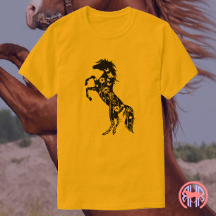 T-shirt Cheval arabe noir floral