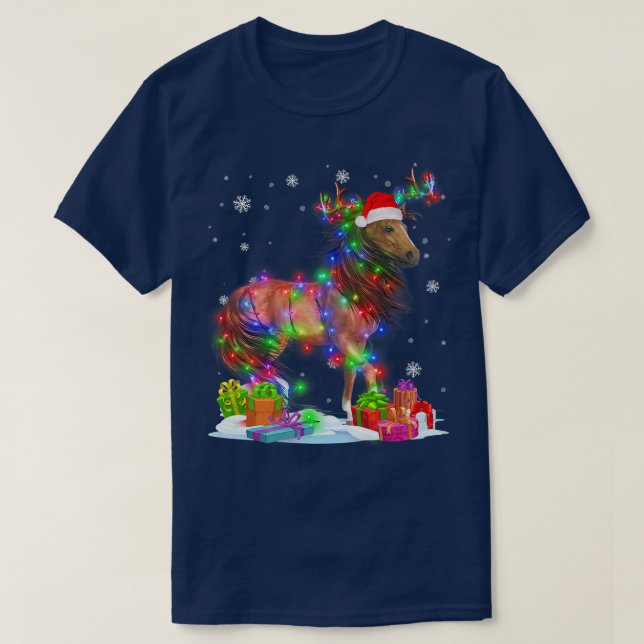 T-shirt Cheval Arbre de Noël Lumière Pyjama Animal Noël (Design devant)