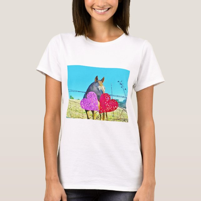 T-shirt Cheval blanc et Brown Valentine Coeurs (Devant)