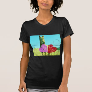 T-shirt Cheval blond et Coeurs rose et rouge