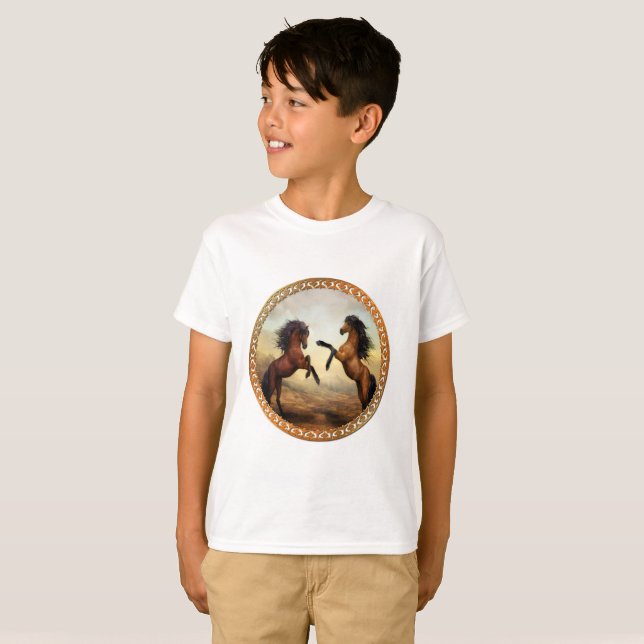 T-shirt Cheval Brown foncé et Brown friésien léger (Devant entier)
