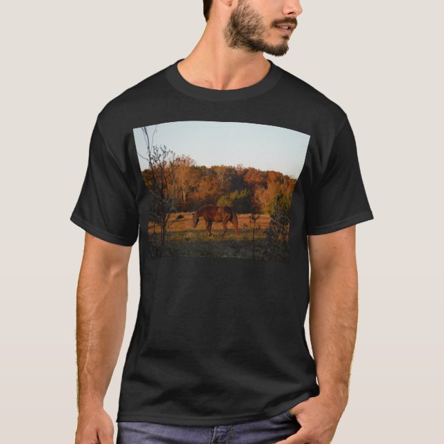 T-shirt Cheval Brown rouge, bois d'automne. (Devant)