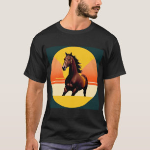T-shirt Cheval Brun Élégant Dans Un Coucher De Soleil Vibr