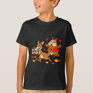 T-shirt Cheval Chinois Kangourou Drôle Enfants Hommes Femm