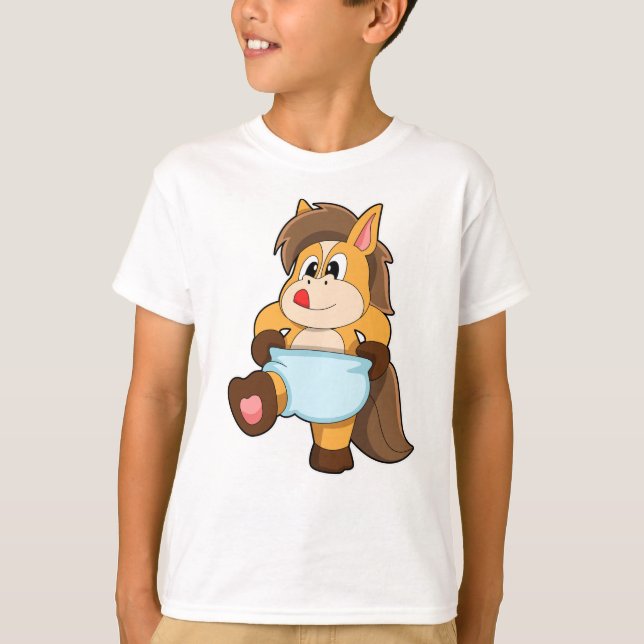 T-shirt Cheval comme bébé avec couche (Devant)