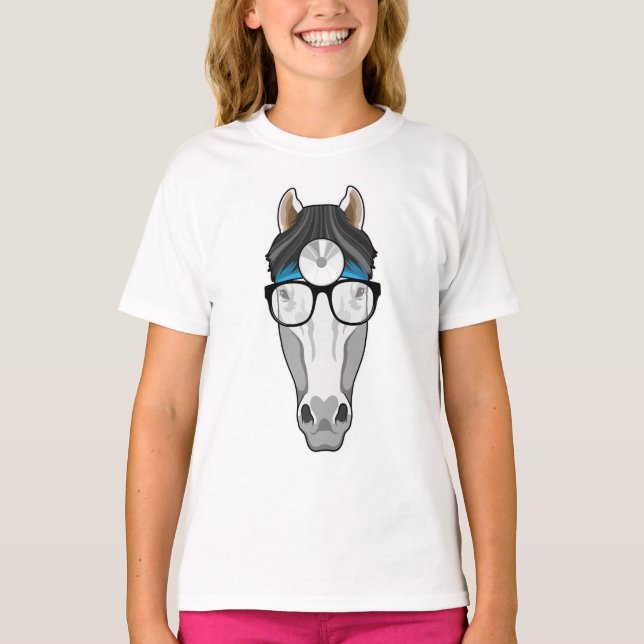 T-shirt Cheval comme docteur avec lunettes (Devant)