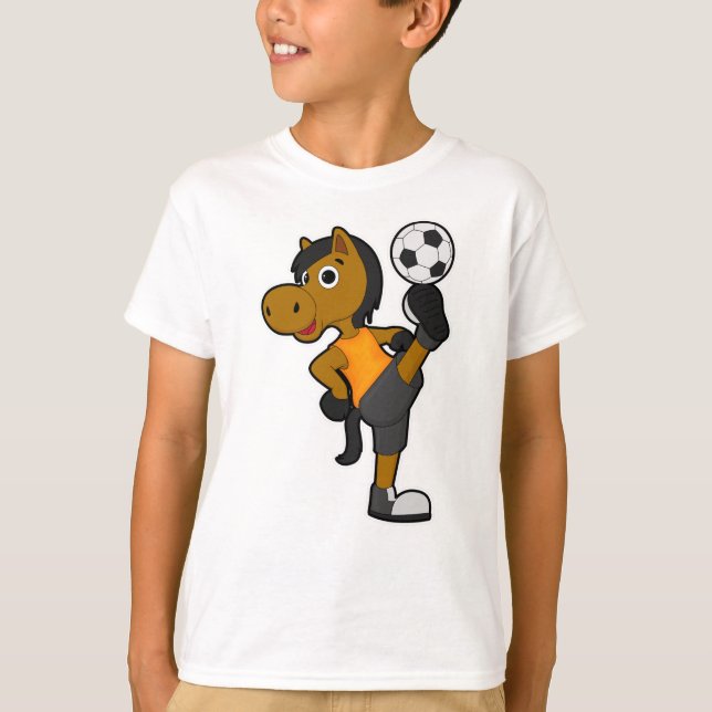 T-shirt Cheval comme joueur de football avec balle de foot (Devant)