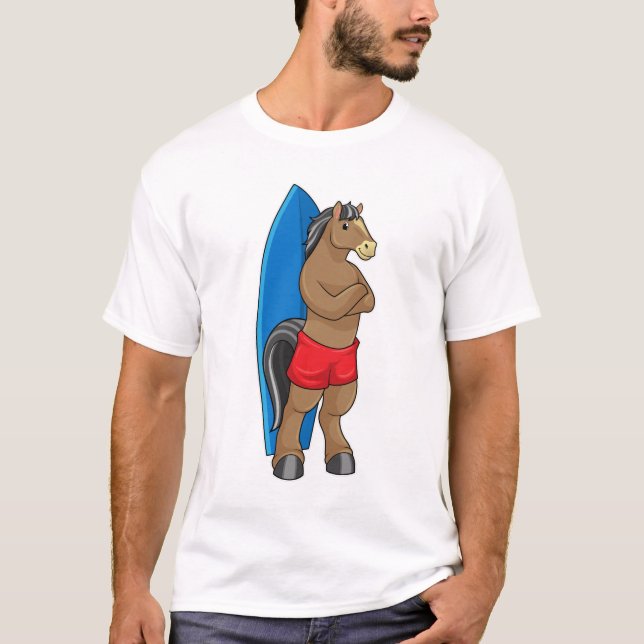 T-shirt Cheval comme Surfer avec Surfboard (Devant)