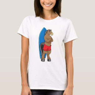 T-shirt Cheval comme Surfer avec Surfboard