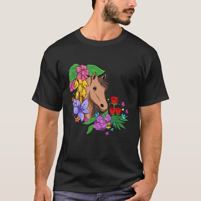 T-shirt Cheval Courses équitation Lover Fleurs Grange Eque (Devant)
