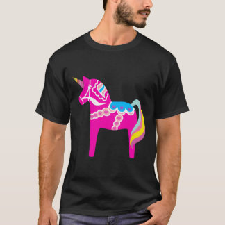 T-shirt Cheval Dala Rose Unicorne suédois Cheval Dalecarli