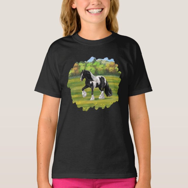 T-shirt Cheval d'attelage de la bandelette tzigane noire d (Devant)