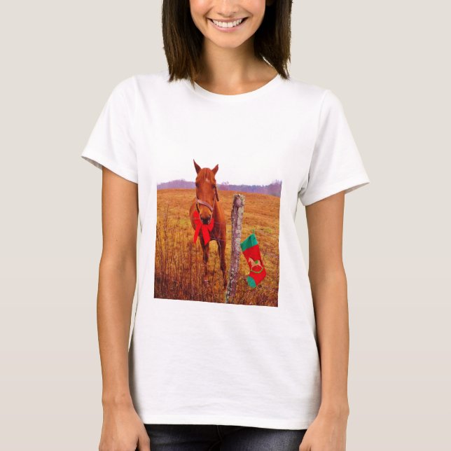 T-shirt Cheval de Noël avec arc & bas (Devant)