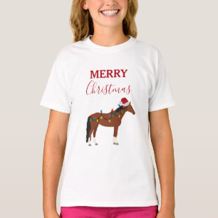 T-shirt Cheval de Noël Santa Chapeau Noël Lumières