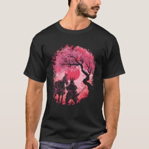 T-shirt Cheval de Samouraï Japonais et Vêtements Lune Roug