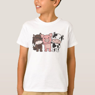 T-shirt Cheval De Vache Cochon Ferme Animaux Mets Pour Enf