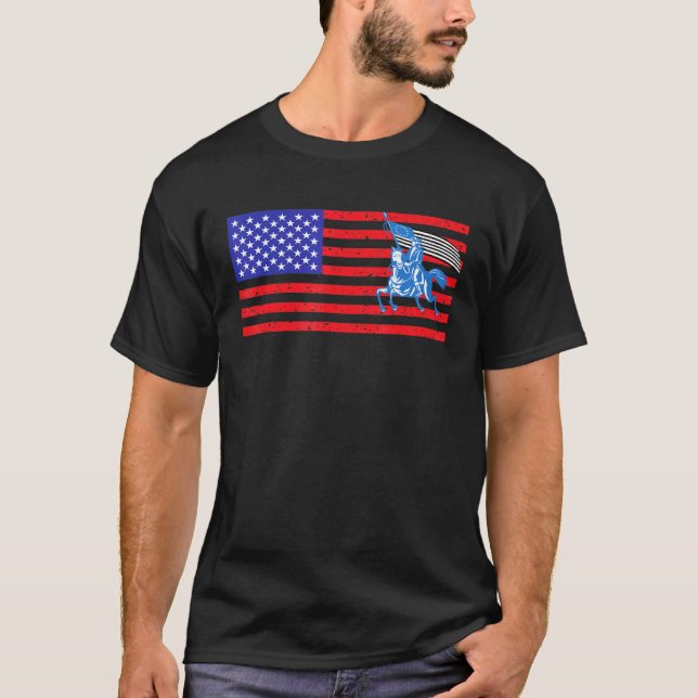 T-shirt Cheval Drapeau Américain 2 en détresse (Devant)