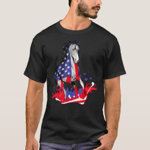 T-shirt Cheval Drapeau Américain 4 juillet Usa Patriotic P