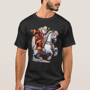 T-shirt Cheval drôle avec le Père Noël pour les fêtes de N
