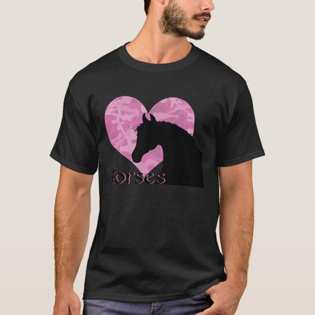 T-shirt Cheval du Coeur (camo rose) (Devant)