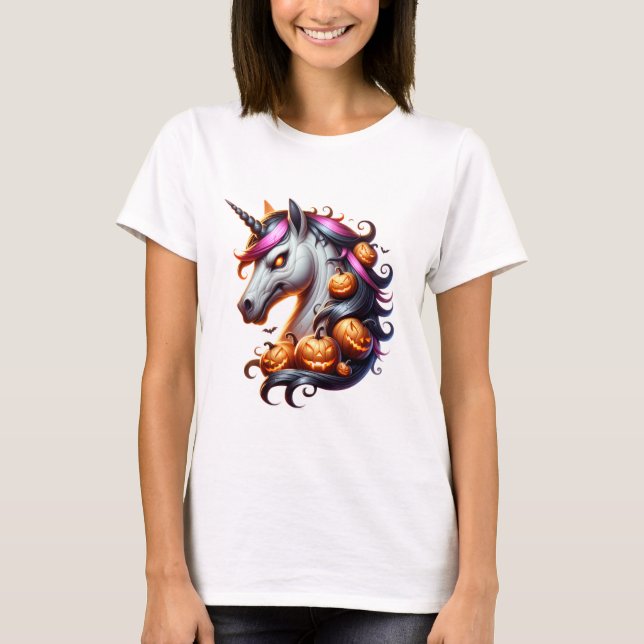 T-shirt 🦄 🎃 Cheval Éffrayant Chemise d'Halloween féminin (Devant)