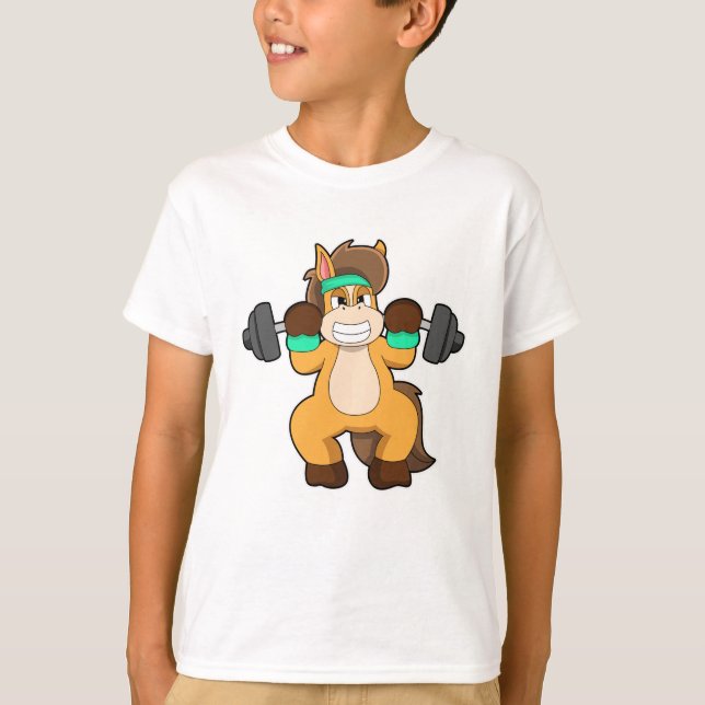 T-shirt Cheval en Bodybuilder avec Barbell (Devant)