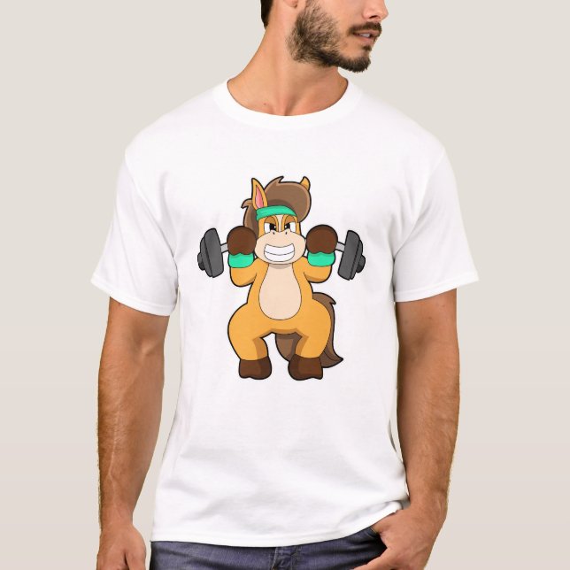 T-shirt Cheval en Bodybuilder avec Barbell (Devant)