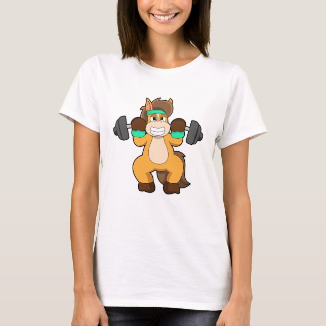 T-shirt Cheval en Bodybuilder avec Barbell (Devant)