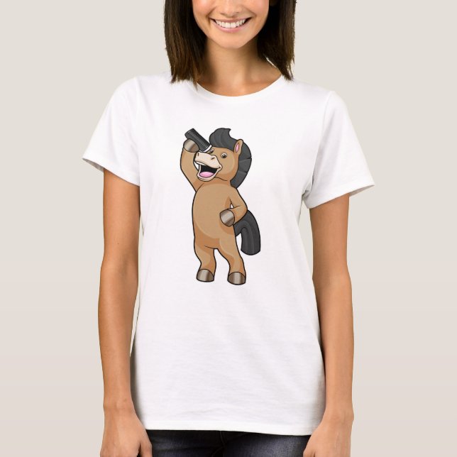 T-shirt Cheval en coiffeur avec peigne (Devant)
