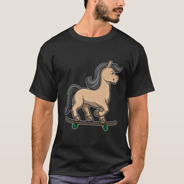 T-shirt Cheval en Patinage avec Skateboard (Devant)