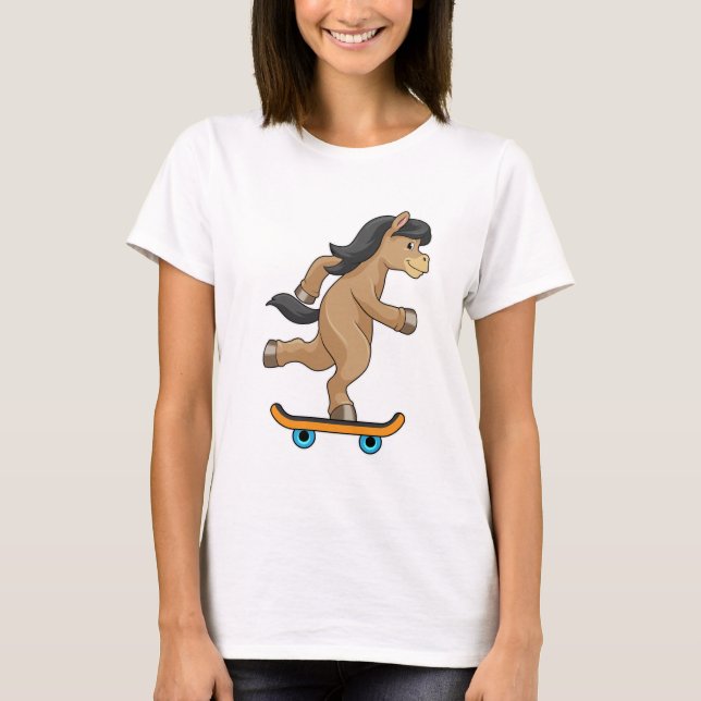 T-shirt Cheval en Patinage avec Skateboard (Devant)