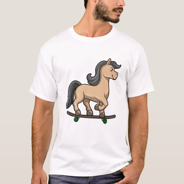 T-shirt Cheval en Patinage avec Skateboard (Devant)