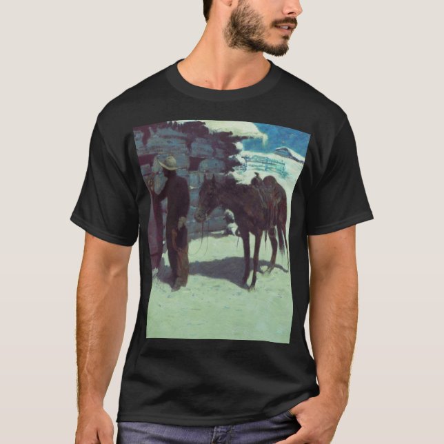 T-shirt Cheval et Cowboy neige hivernale (Devant)