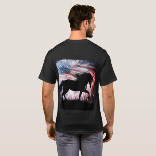 T-shirt Cheval et drapeau américain avec feux d'artifice