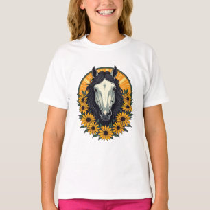T-shirt Cheval et fleurs de Susan aux yeux noirs