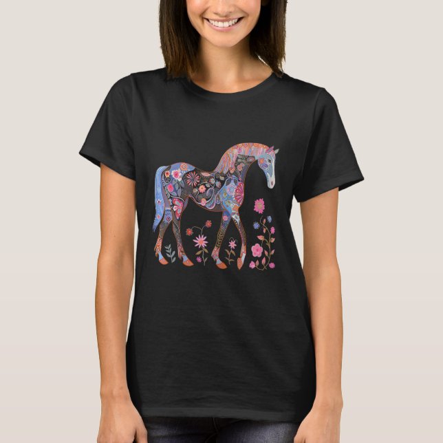 T-shirt Cheval Fleurs Horse Équitation Équitation Cheval E (Devant)