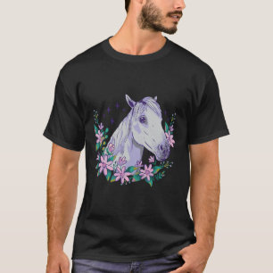 T-shirt Cheval Floral Fleurs Horseback équitation Cheval L