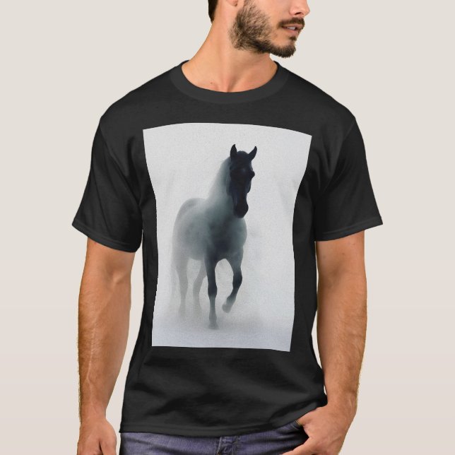 T-shirt Cheval foncé dans le brouillard - Ethéal Mystical  (Devant)