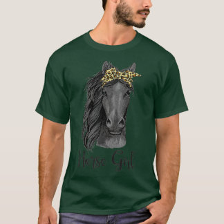 T-shirt Cheval Girl Bandana Leopard Horseback équitation C