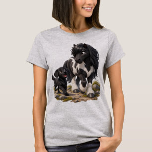 T-shirt Cheval Islandais et Labrador Meilleurs Amis