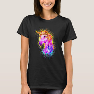 T-shirt Cheval Licorne Coloré Arc-en-ciel Mignon Femmes Fi