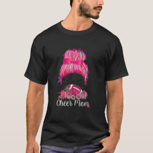 T-shirt Cheval Maman Pink Out Football Moms Messy Bun Canc